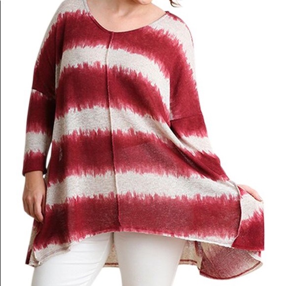 Umgee Tops - Umgee tie Dye Striped Tunic, Burgundy